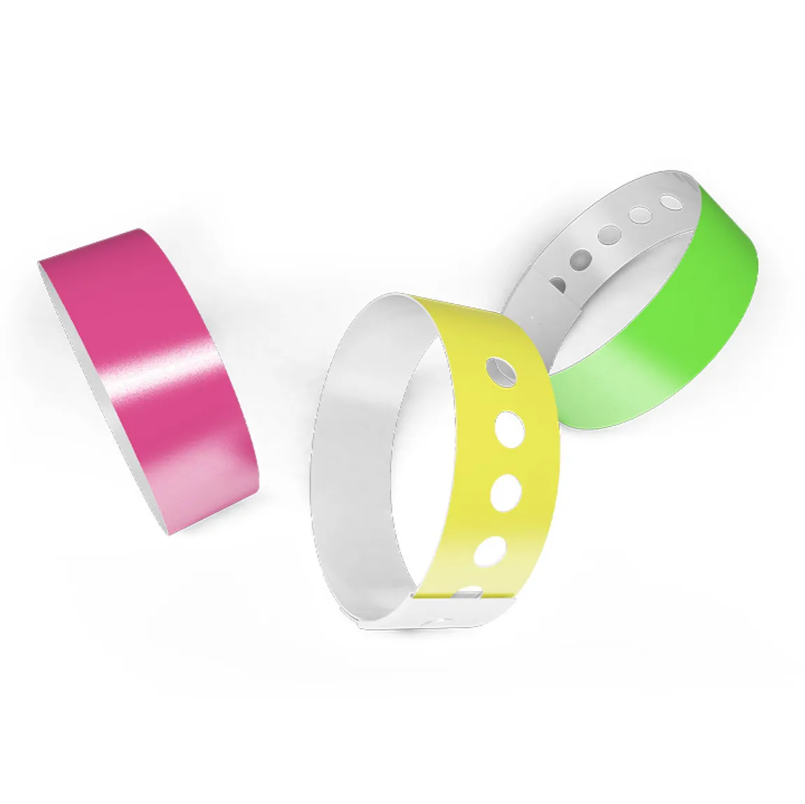 Pink, yellow, and green vinyl wristbands