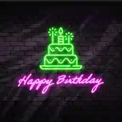 Custom Happy Birthday With Cake Neon Signs