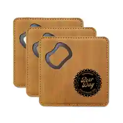 Custom  Leather Bottle Opener Coaster