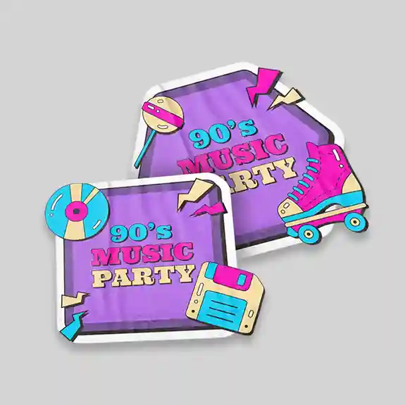 Two nineties music party illustration with retro nostalgic item