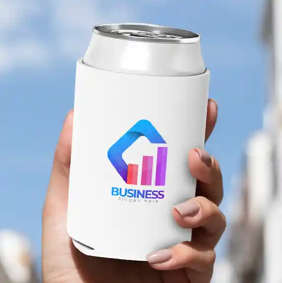 Hand holding white can with business growth chart logo