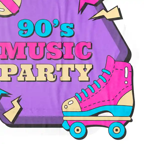 Pink roller skate on nineties music party fabric