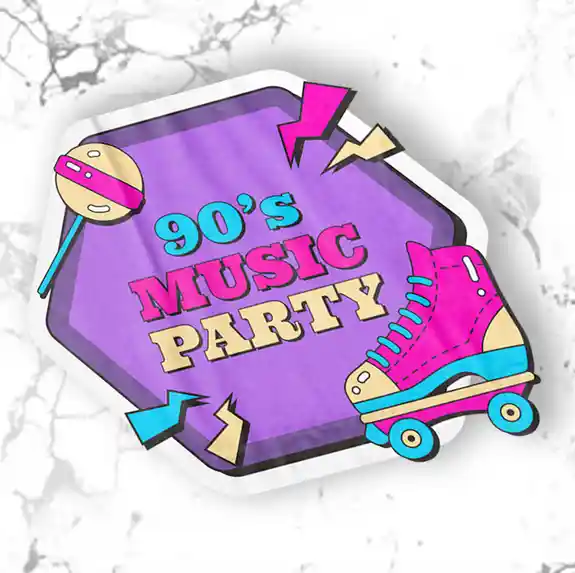 Nineties music party temporary tattoo with pink skates