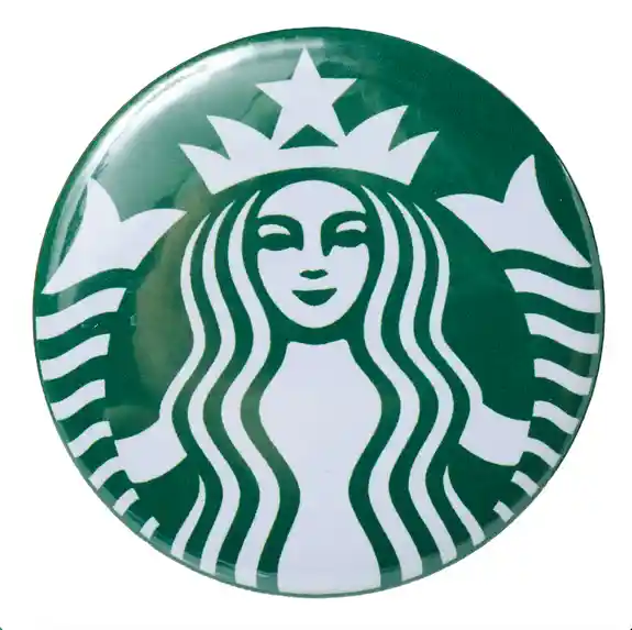 Circular green Starbucks button with white siren logo
