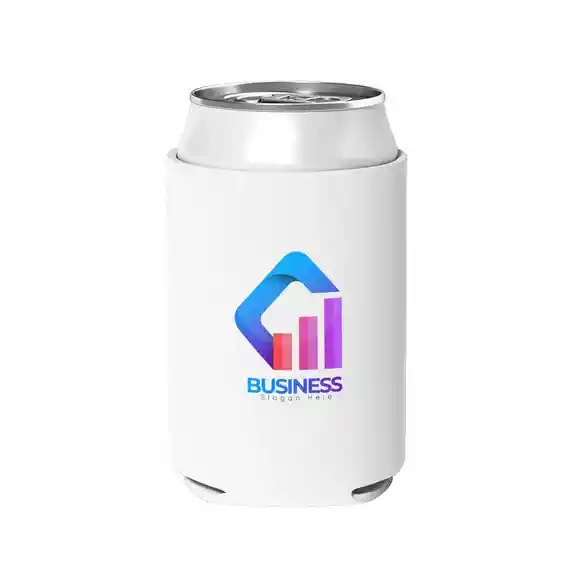White beverage can with colorful design can cooler