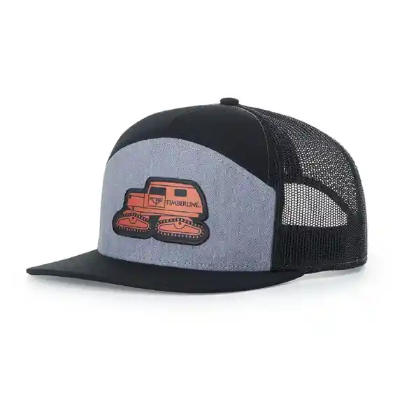 Black and gray cap with orange bulldozer patch