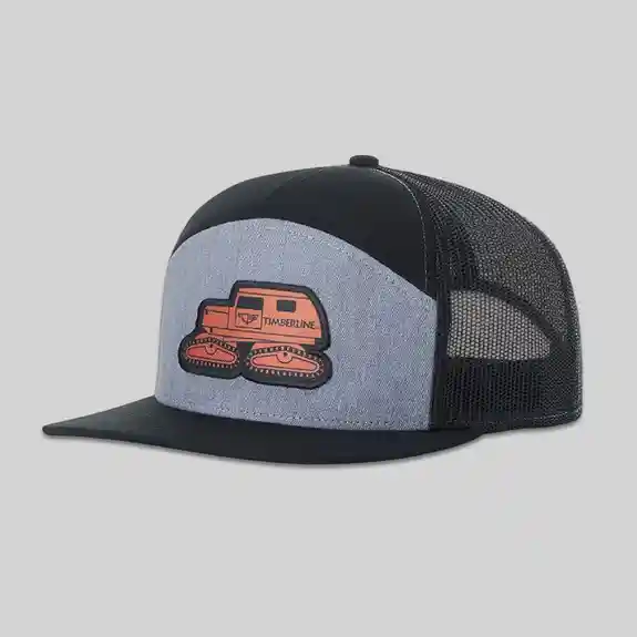 Black and gray trucker hat with orange bulldozer