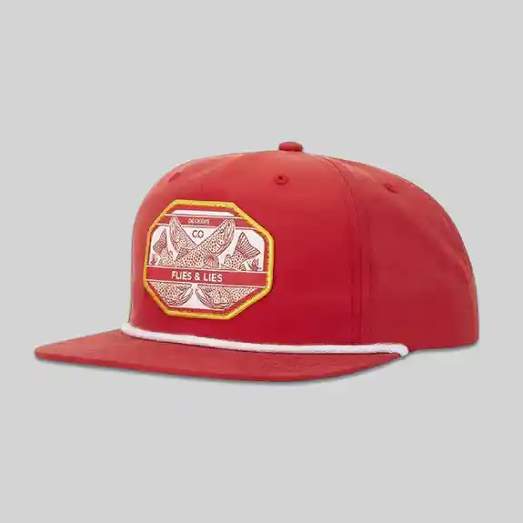 Red Umpqua cap with &amp;amp;quot;Flies &amp;amp;amp; Lies&amp;amp;quot; fishing patch logo