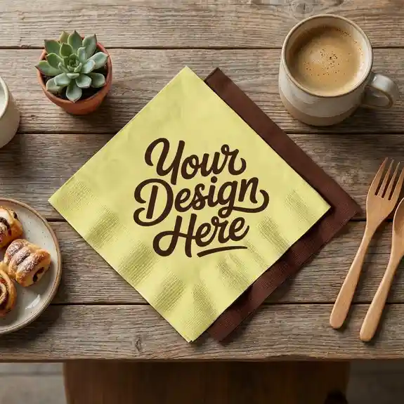 Paper napkins on rustic wooden table setting