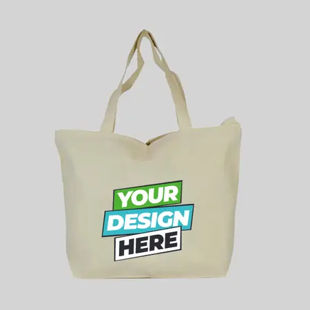 Top Zippered Cotton Tote Bags (Natural)