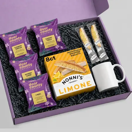 Nonni's Limone Biscotti & Coffee Bean Sampler Gift Set with Ceramic Mug
