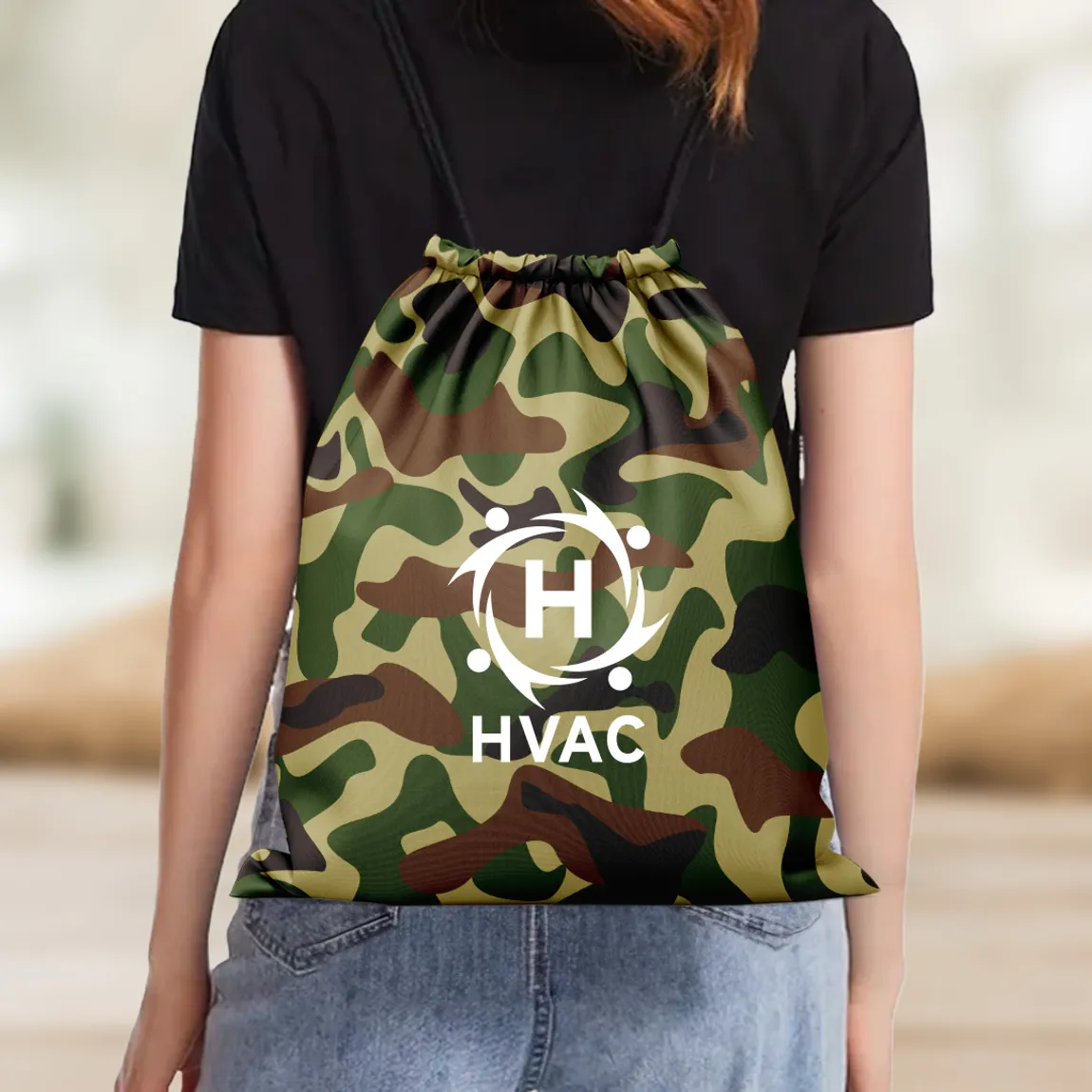 Camo store drawstring bag