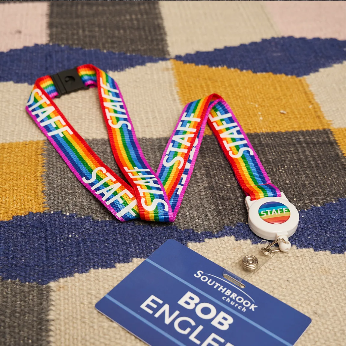 Lanyard with badge reel and name tag