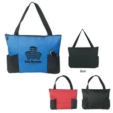 DOUBLE POCKET ZIPPERED TOTE BAG