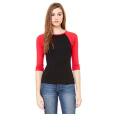 Bella Women's 1x1 Baby Rib 3/4-Sleeve Contrast Raglan T-Shirt - Dark/All