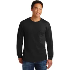 Gildan - Ultra Cotton 100% Cotton Long Sleeve T-Shirt with Pocket - Dark/Colors