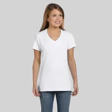 Hanes Ladies' 4.5 oz. Ringspun Cotton nano-T V-neck T-Shirt - White/Neutral