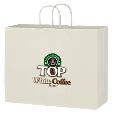 Budget Custom Kraft Paper White Shopping Bags - 16-x-12-1-2