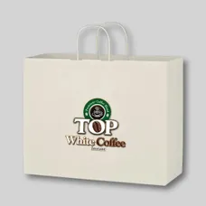 Budget Custom Kraft Paper White Shopping Bags - 16-x-12-1-2