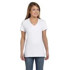 Hanes Ladies' 4.5 oz. Ringspun Cotton nano-T V-neck T-Shirt - White/Neutral