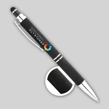 Custom Hex Grip Soft Touch Stylus Pens - Full Color Imprint