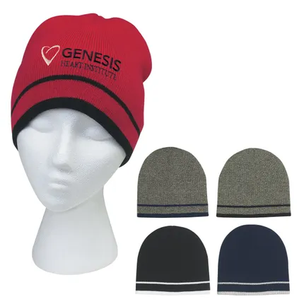 Knit Beanie with Double Stripes