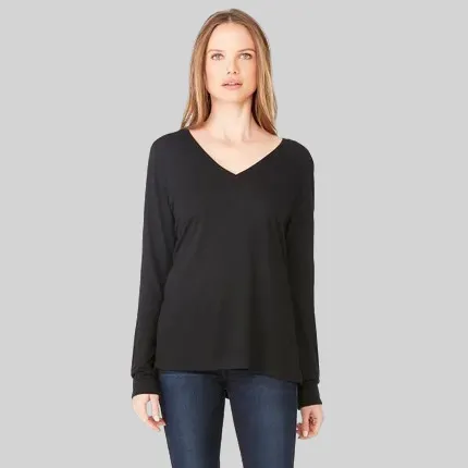 Bella   Canvas Ladies Long-Sleeve Flowy V-Neck - Dark/All