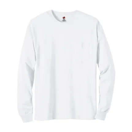 Hanes 6 oz. Tagless Long-Sleeve T-Shirt with Pocket - White/Neutral