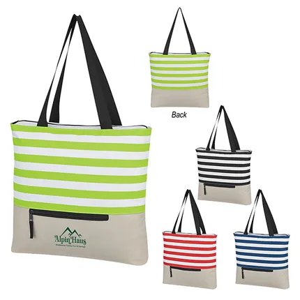 Broad Stripe Zippered Tote Bag - BG