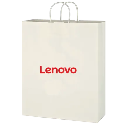 Budget Custom Kraft Paper White Shopping Bag - 16" x 19"
