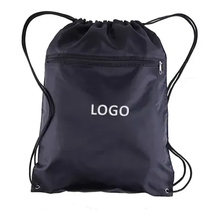 Drawstring Bags with Front Zipper Pocket - BG