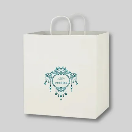 Budget Custom Kraft Paper White Shopping Bags - 14-x-15