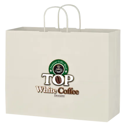 Budget Custom Kraft Paper White Shopping Bags - 16-x-12-1-2