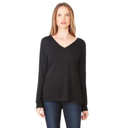 Bella   Canvas Ladies Long-Sleeve Flowy V-Neck - Dark/All
