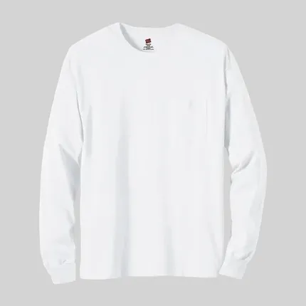Hanes 6 oz. Tagless Long-Sleeve T-Shirt with Pocket - White/Neutral