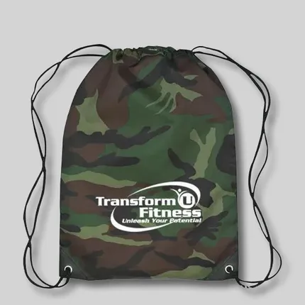 Budget Custom Simply Camo Drawstring Tote Bag