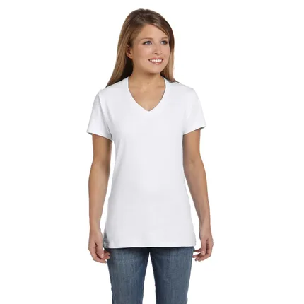 Hanes Ladies' 4.5 oz. Ringspun Cotton nano-T V-neck T-Shirt - White/Neutral