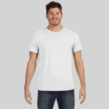 Hanes 4.5 oz. 100% Ringspun Cotton Nano T-Shirt with Pocket - White/Neutral
