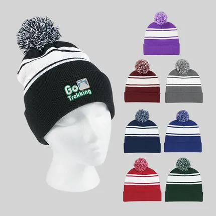 Two-Tone Knit Pom Beanie with Cuff
