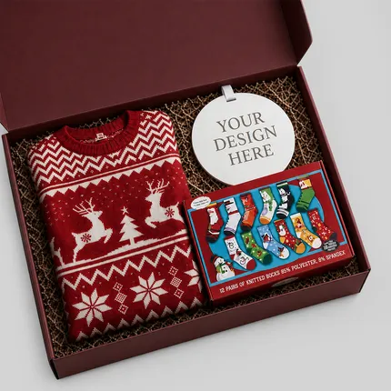 Custom Holiday Gift Set – Women's Ugly Sweater, Socks & Ornament