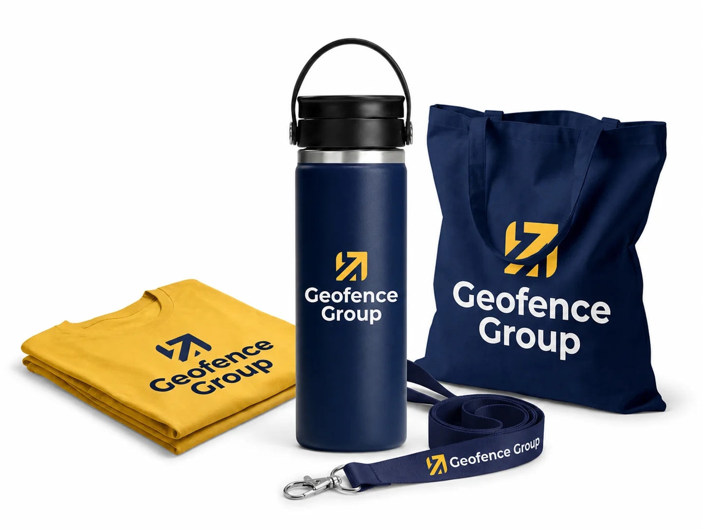 Custom onboarding kit with branded drinkware, apparel, tote bag and credentials