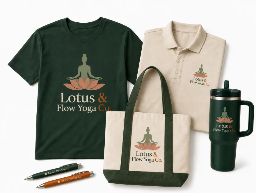 Custom small-business apparel, drinkware, tote bags and giveaways