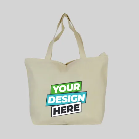 Top Zippered Cotton Tote Bags (Natural)