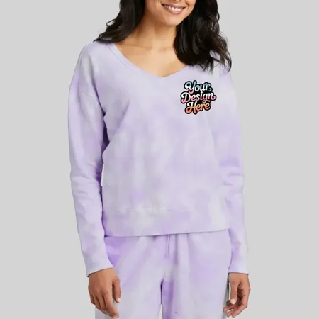 Port & Company® Women Beach Wash® Cloud Tie-Dye V-Neck Sweatshirt with Sweatpants