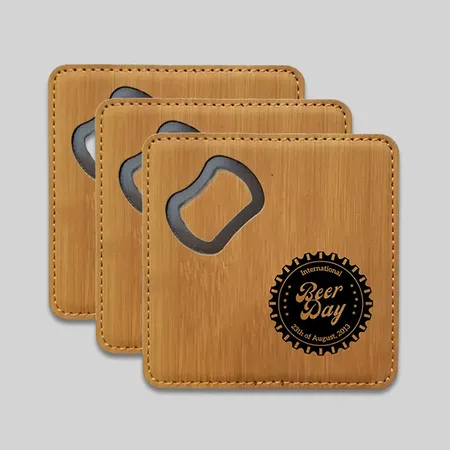 Custom  Leather Bottle Opener Coaster
