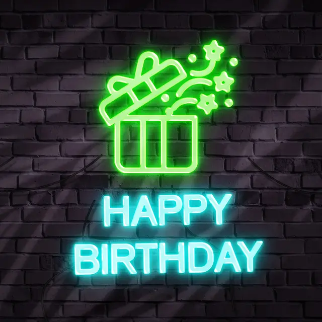 Happy Birthday with Gift Box Neon Signs view 5