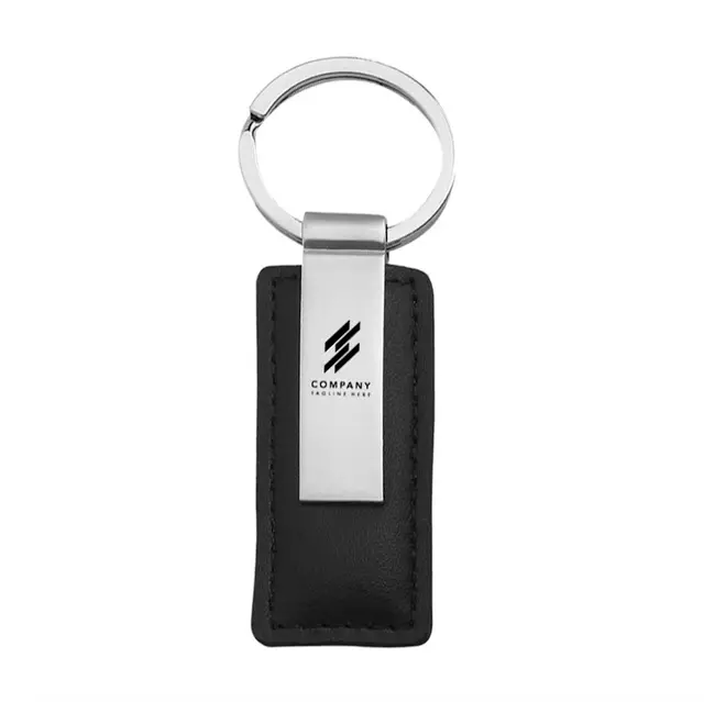 Rectangle Leather & Metal Keychains view 7