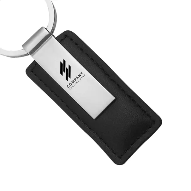 Rectangle Leather & Metal Keychains view 2