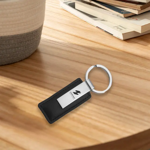 Rectangle Leather & Metal Keychains view 5