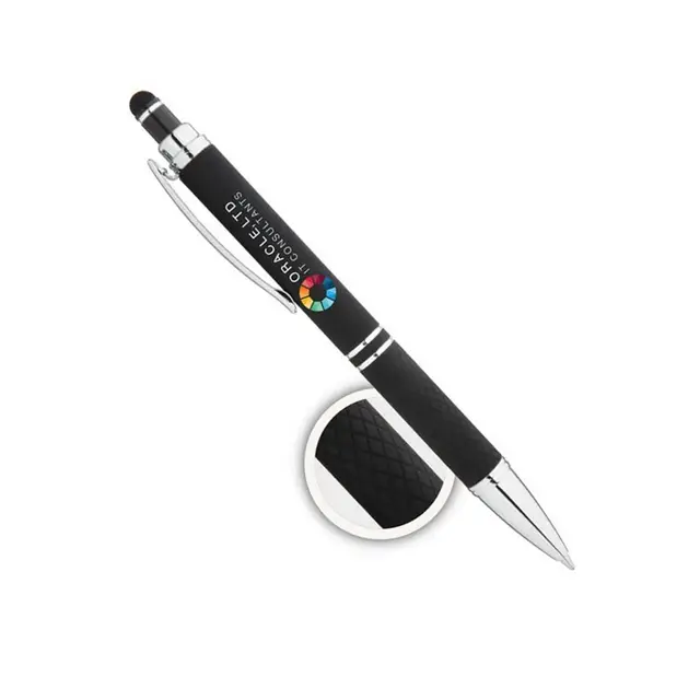Custom Hex Grip Soft Touch Stylus Pens - Full Color Imprint view 2